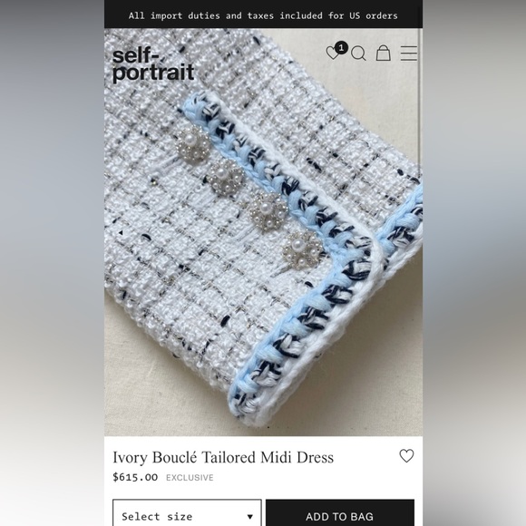 Self Portrait Ivory Bouclé Tailored Midi Dress - Picture 2 of 10